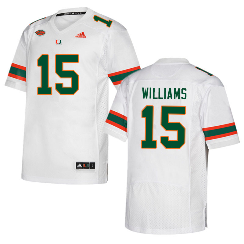 Men #15 Avantae Williams Miami Hurricanes College Football Jerseys Sale-White - Click Image to Close
